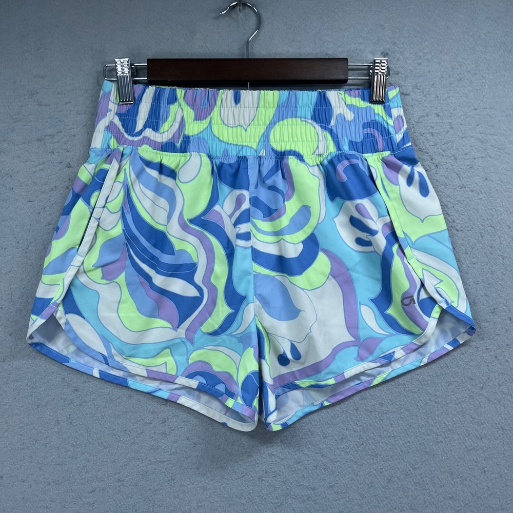 Gap Fit Shorts Womens S Blue Abstract Print Running Athletic Activewear Retro